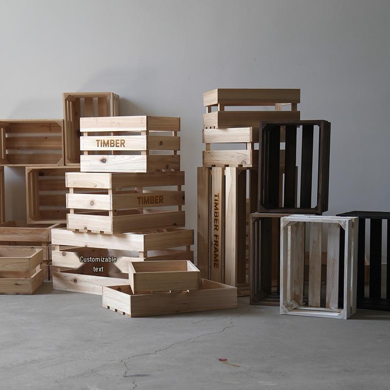 Solid Wood Display & Storage Basket with Wooden Slats