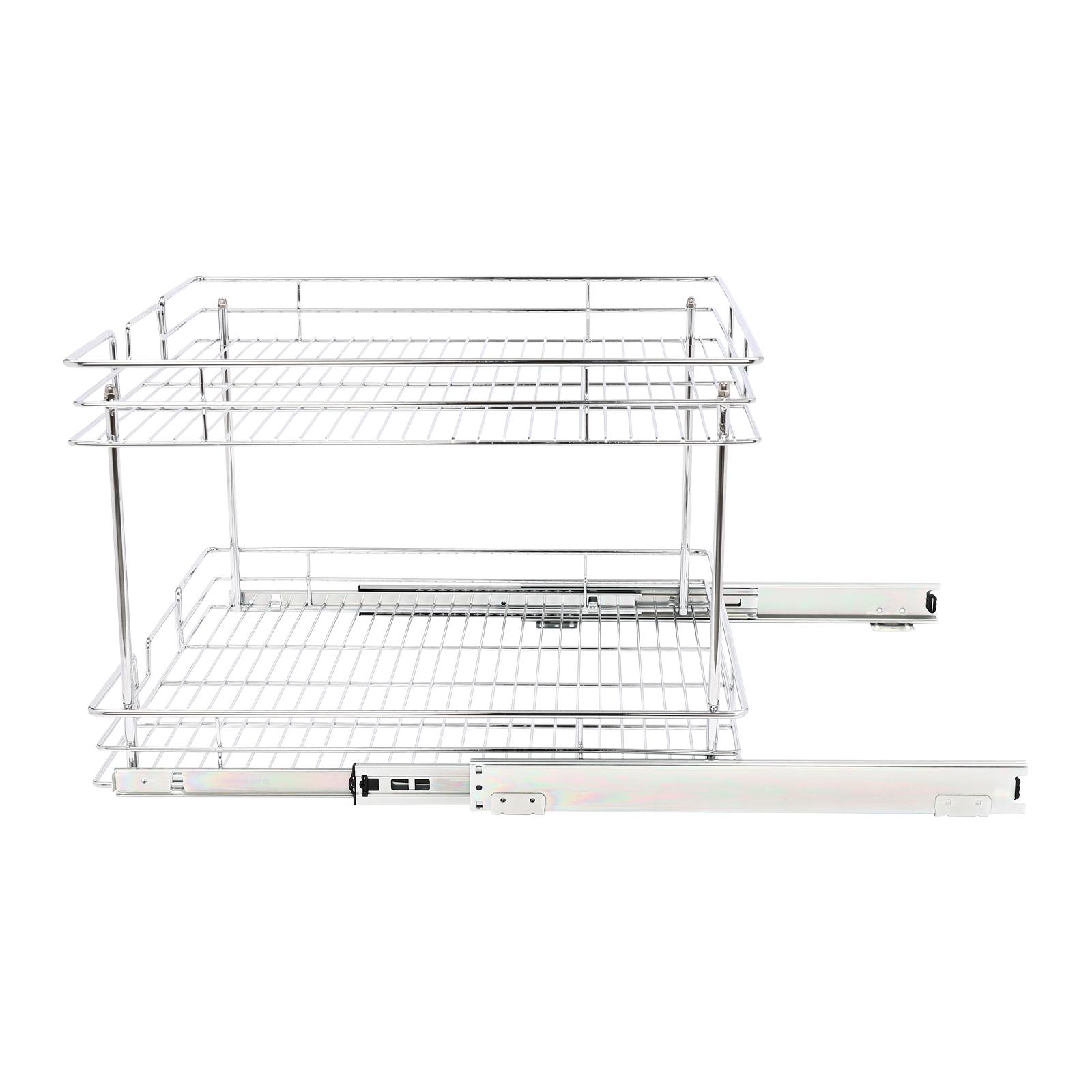 

Pull Out Cabinet Organizer, 2-Tier Cabinet Pull Out Shelves, Kitchen Cabinet Organizer Raised Guardrails for Dinner Plates, Bowl серебряный