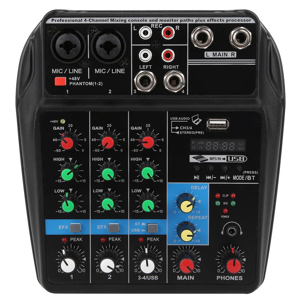 4 Channel Music Console Mixer Sound Mixing for Bluetooth USB Home Production K Songs