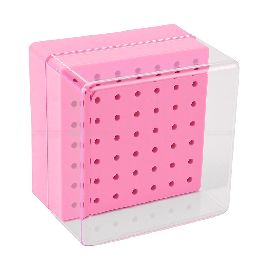 49 Holes Nail Drill Bit Holder Display Case with Transparent Cover Nail Drill Bits Storage Box Pink