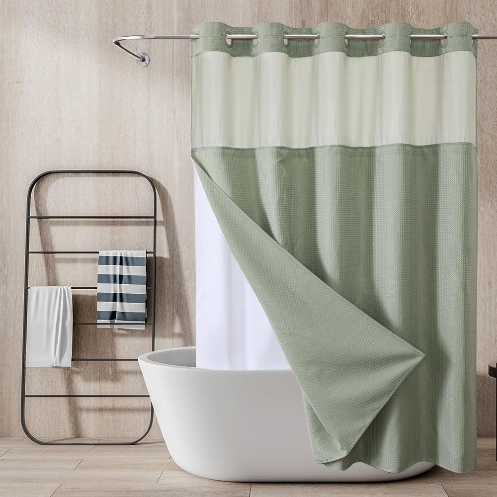

Mold-resistant Waffle Pattern Shower Curtain Double Layer Partition Curtain Bathroom Curtain Hotel W 36 in x L 72 in зелёный