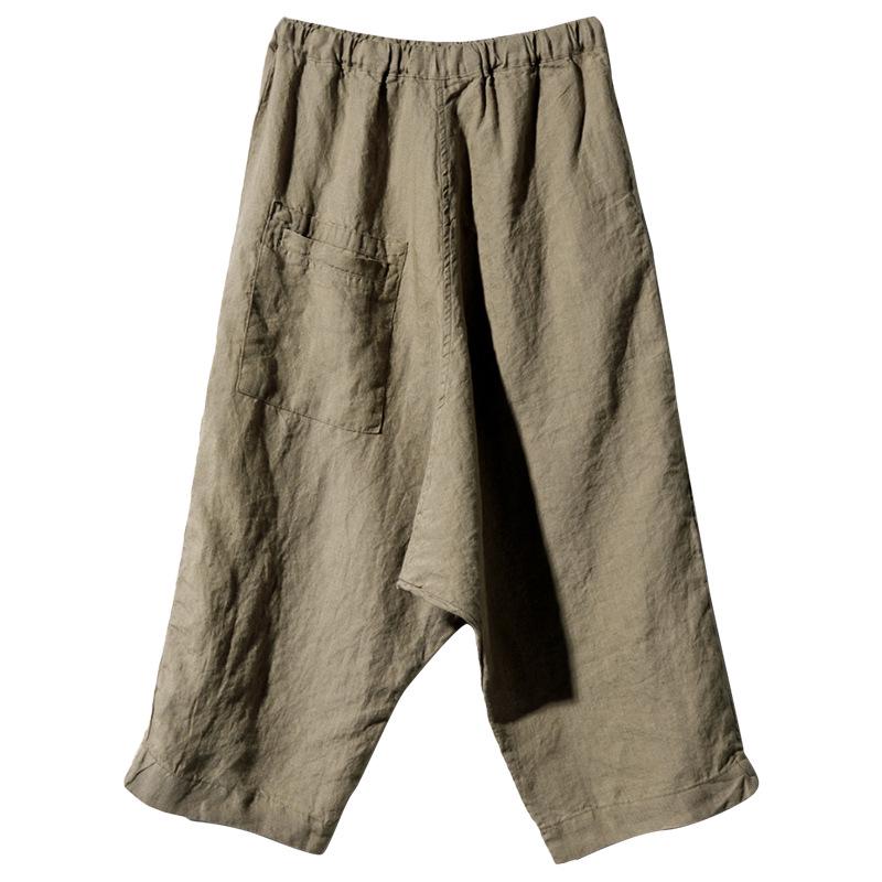 

New Spring/Summer Textured Linen-Cotton Cropped Wide-Leg Pants with Elastic Waist and Pockets. Small кофейный