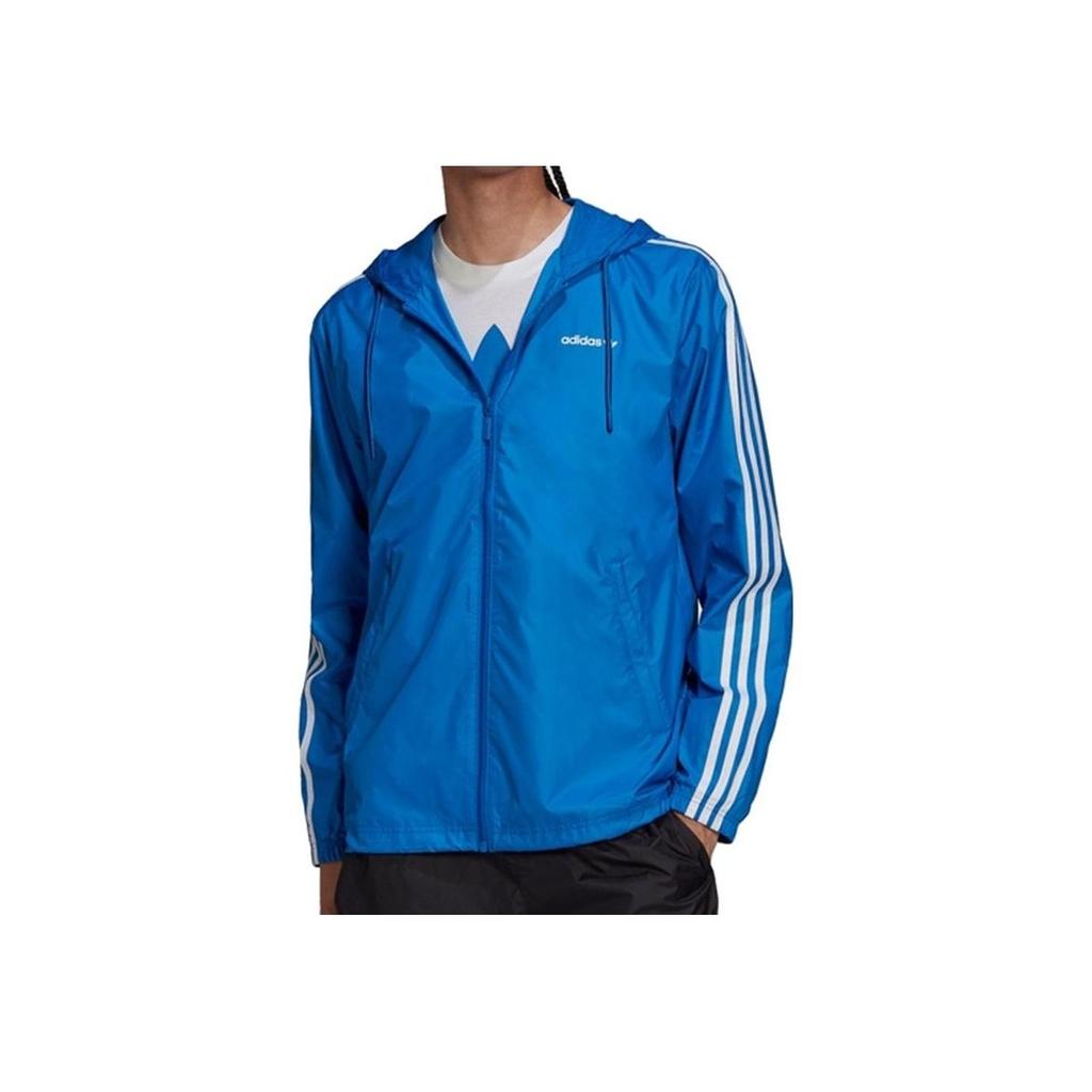 adidas Unifarbene Logo-Streifen Kapuzen-Zip-Jacke Herren Oberbekleidung Blau HC7131