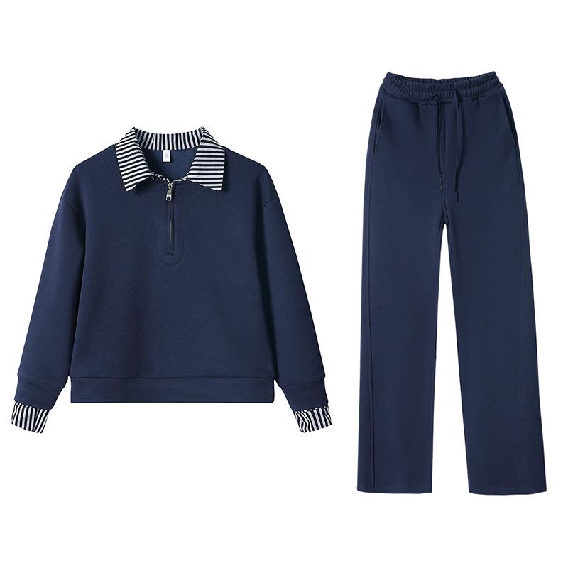 Khmer Women's Spring 2026 Half-Zip Collar Casual Sportswear Set - New Stripe Color Block Two-Piece