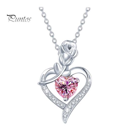 

Ожерелье с подвеской «Любовь» для женщин, ожерелье из сплава, кулон в форме сердца с розой и стразами, ювелирное украшение для мамы, жены, подарок на годовщину ко Дню матери розовый