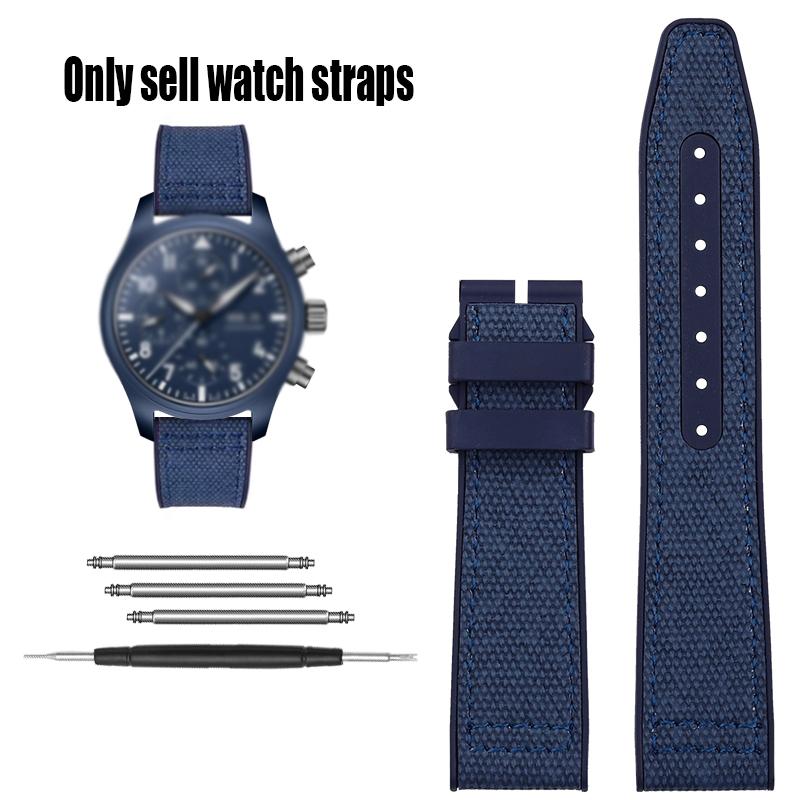 Nylon Rubber Watch Strap For IWC Pilot Spade A Mark 18 Portuguese Blue Band FOLDING CLASP Canvas Men's Watch Chain 20MM Bracelet