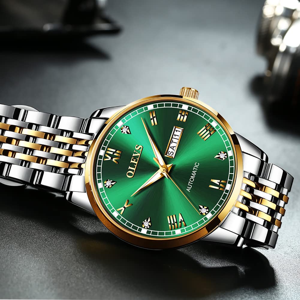 OLEVS Watch Mechanical Automatic Analogue Hollow Dial Stainless Steel Waterproof Calendar Display Business Watch Luminous Blue Men's - - -