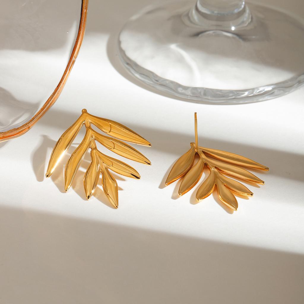 Yori Trendy Daily Stainless Steel Leaf Earrings Chic Golden PVD Plated Fashion Charm Handmade Jewelry 2025