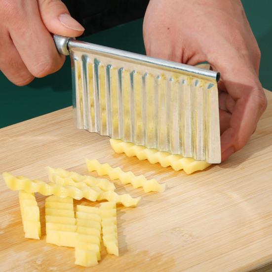 2Pcs Stainless Steel Potato Cutter Chopper Vegetable Fruit Crinkle Corrugated Slicer Egg Salad Ingredient Cutter Kitchen Gadget