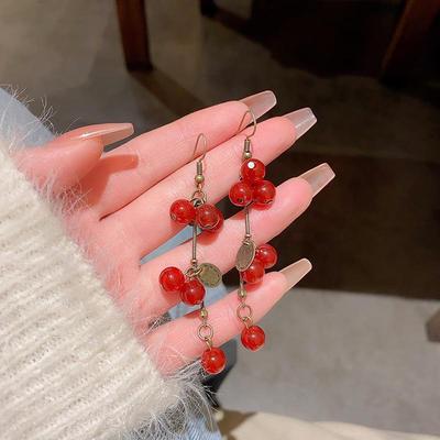 Chinese Red Festive Cherry Earrings with S925 Silver Needle - Unique Design for Women