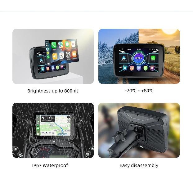 EKIY 5.0 inch Wireless CarPlay Moto Android Auto Portable Digital Motorcycle Dashboard GPS Navigation Display Screen Monitor