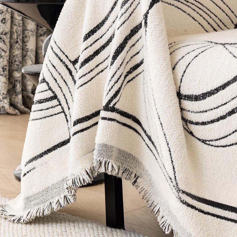 Nordic High-Grade Sofa Cover Universal Cover Black Striped Sofa Towel Cover Cloth Thick Non-Slip Sofa Cover