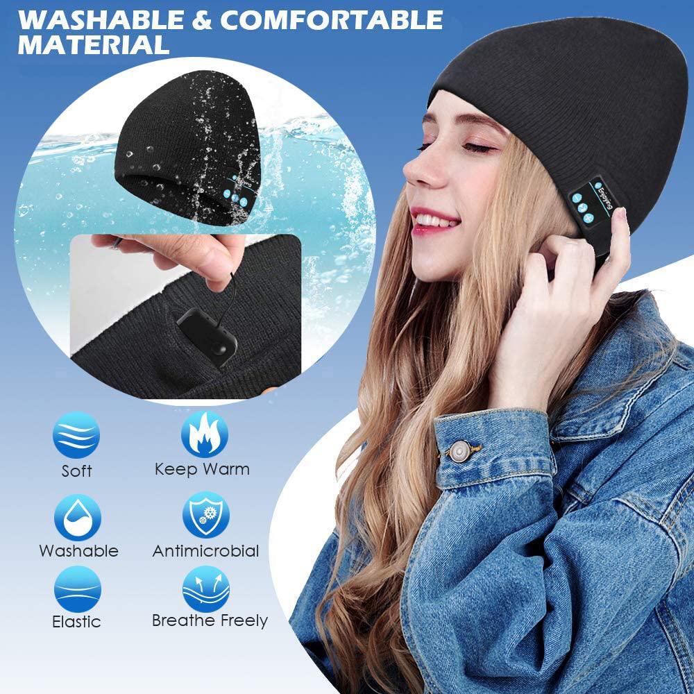New Design Headband Listen Songs Talk Beanie Knitted Bone Conduction Headphones Wireless Music Head Light
