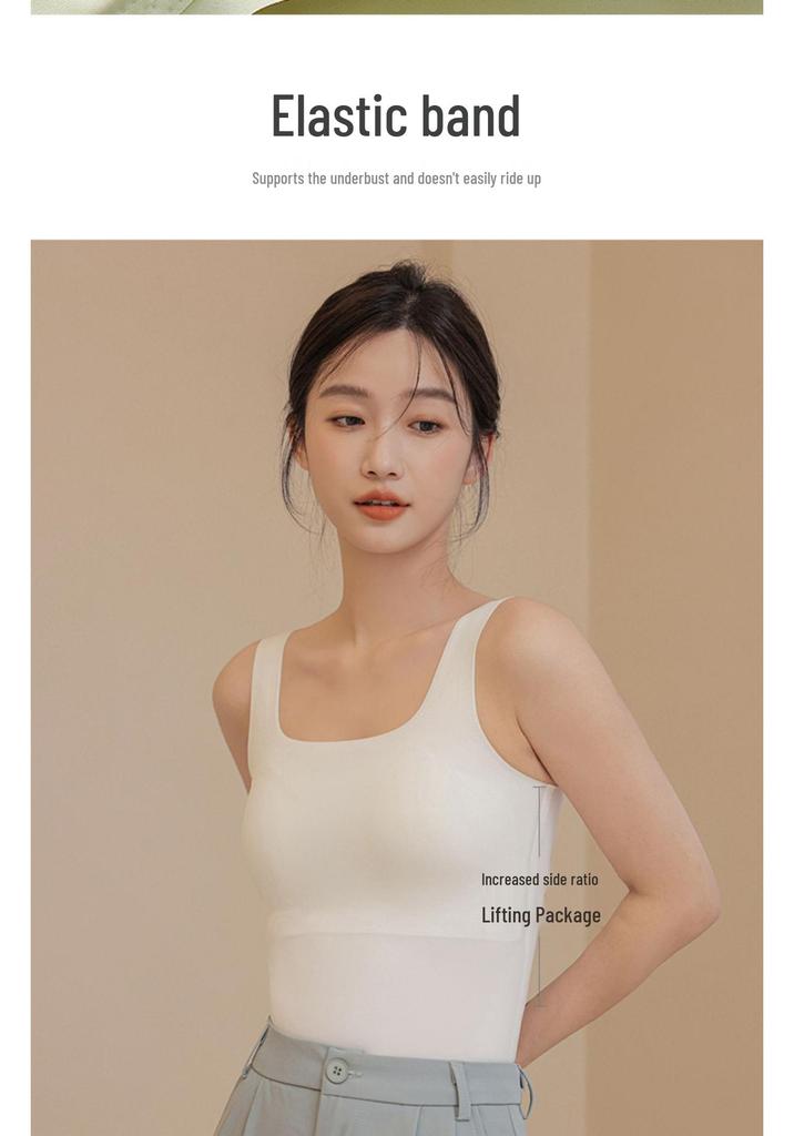 Square Neck Seamless Camisole with Chest Pads: Comfortable, Wide Strap, Fixed Cups, Beautiful Back Design for Women.