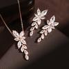 ZAKOL Fashion Cubic Zirconia Leaf Earrings Necklace Set for Women Elegant Sliver Color Bridal Wedding Party Jewelry Dress SP3064