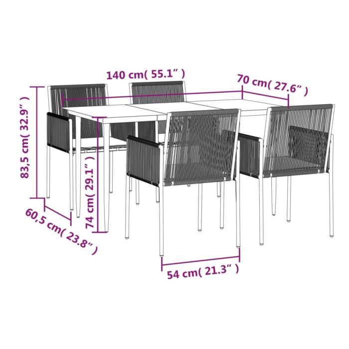 VidaXL Ensemble à dîner de jardin coussins 5 pcs noir rotin et acier 3187067