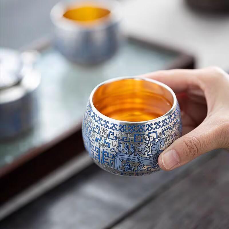 Retro Blue And White 999 Teacup Household Ceramic Silver Tea Single Cup Teacup Kung Fu Tea Set Master Tea Cup