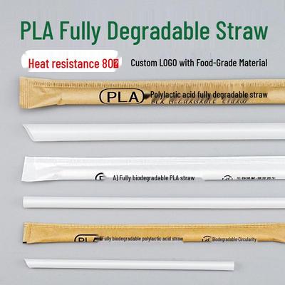 Eco-Friendly Biodegradable PLA Straw: Heat Resistant, Individually Packaged, Pointed Tip for Coffee & Milk Tea. 