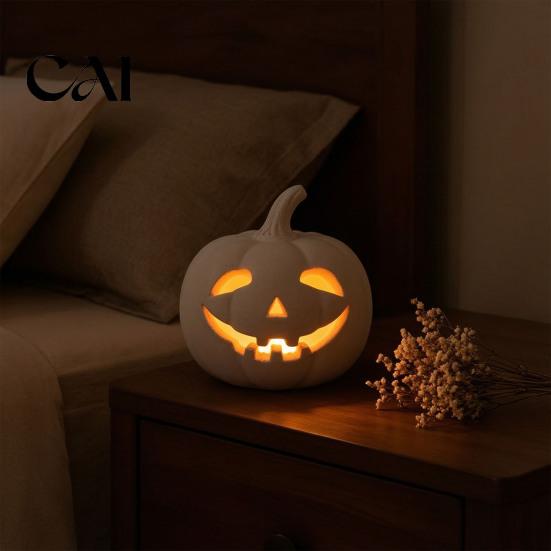 Thanksgiving Table Centerpieces Pumpkin Lantern Ornament, Resin Hollow Tabletop Figurine, Lighted Figurines Decorative for Halloween And Farmhouse