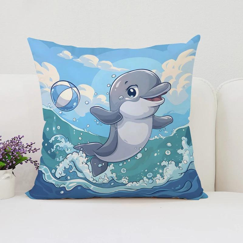 Home Decoration Cute Dolphin Decorative Pillowcase 40x40 Aesthetic Room Decoration Cover for Pillow Cases 45x45 Cushion Cover
