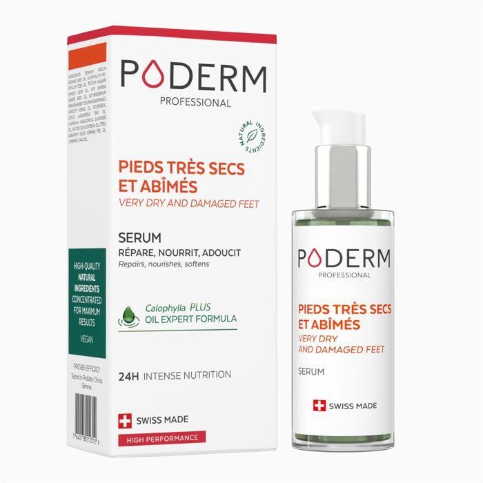 PODERM • PIEDS TRÈS SECS ET ABÎMÉS • Nourrit pendant 24h • Des pieds visiblement réparés en 7 jours • 100% naturels • Swiss Made
