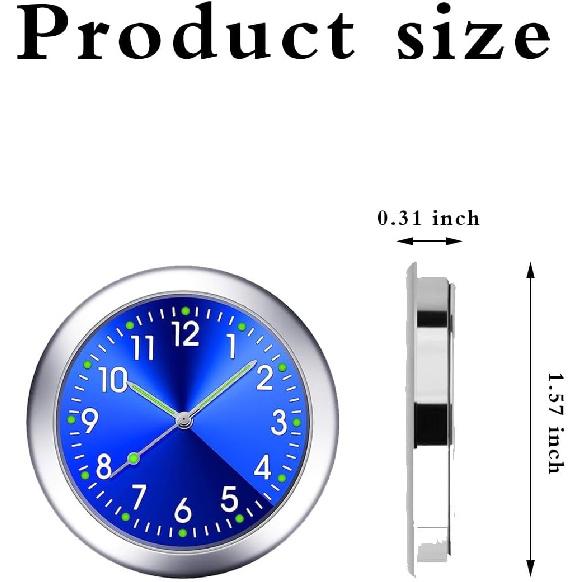 2 PCS Mini Car Clock for Dashboard, 1.5In Durable Metal Vehicle Luminous Clock with Adhesive, Universal Decorative Automotive Watch Accessories for