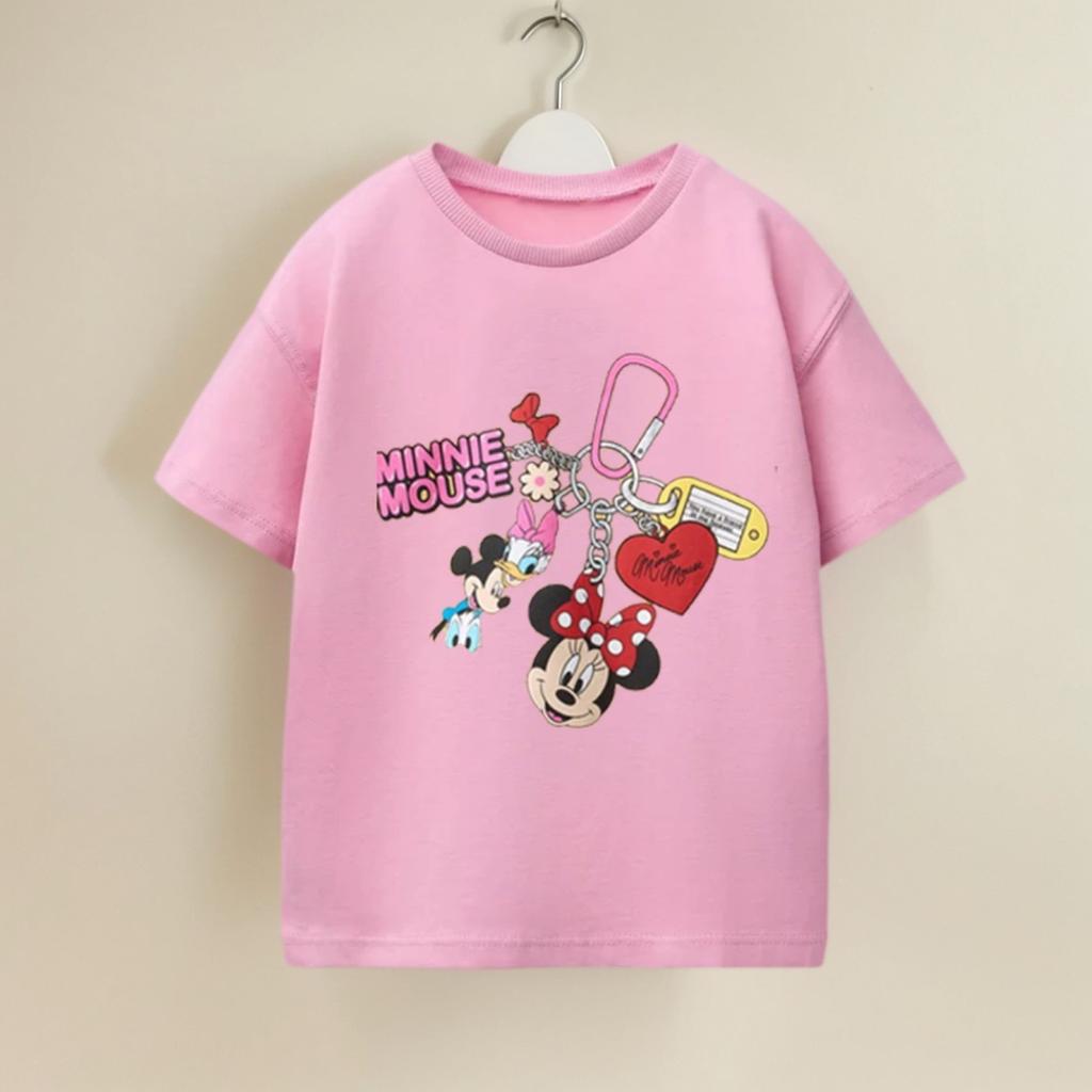 Disney Princess Minnie Print Kids Short Sleeved T-shirts Summer Casual Fashion Children Comfortable Loose Daily Wear Costume Top