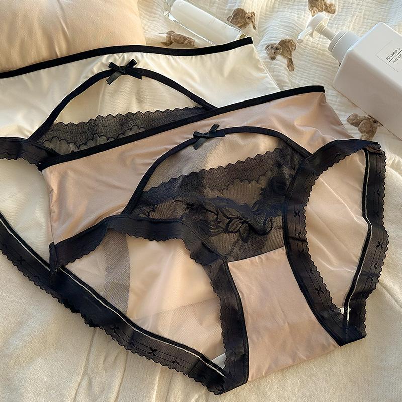 Plus Size Women Sexy Hormones Lace Edge Pure Desire To Hollow Out Mid Waist Panties