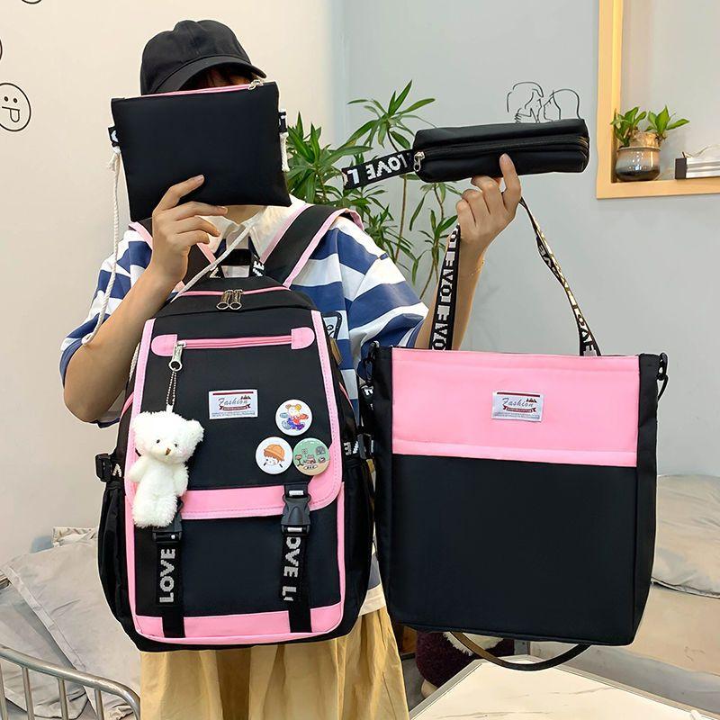 Fash Large-Capacity Primary School Junior High School Students Shoulders Backpack High School Five Sets of Multi-Compartment  Bag