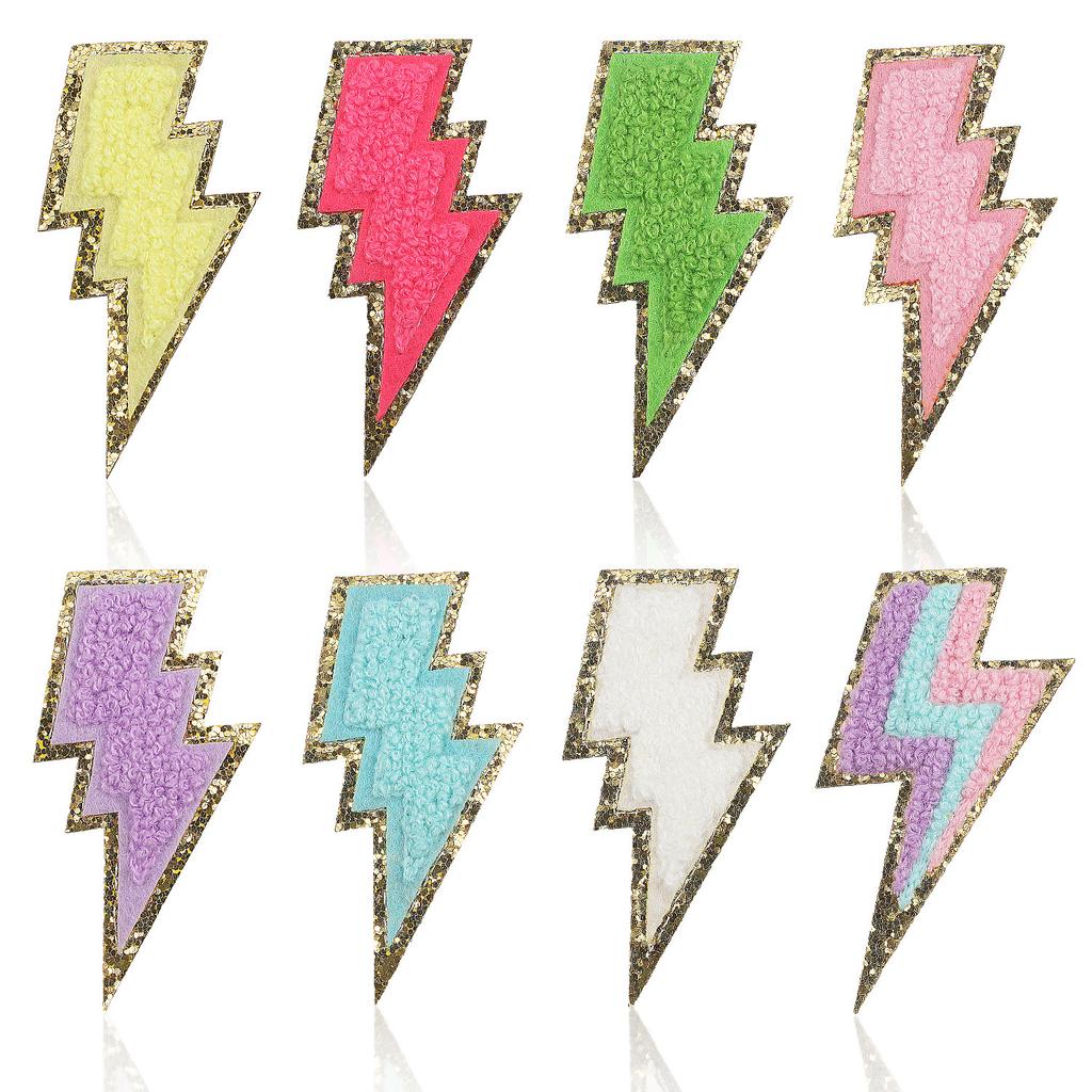 Towel Embroidery English Letter Embroidery Cloth Sticker Smiley Face Patch Sticker Ironing Chenille Rainbow Love Lightning Embroidery Sticker