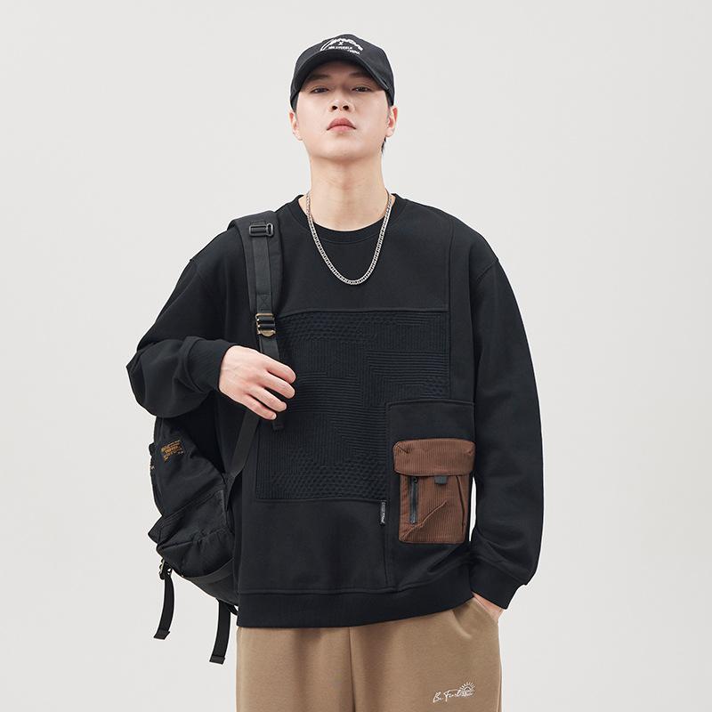 Heavy Air Layer Crew Neck Sweater Men'S Trendy Brand Design Sense Casual Versatile Long-Sleeved Top