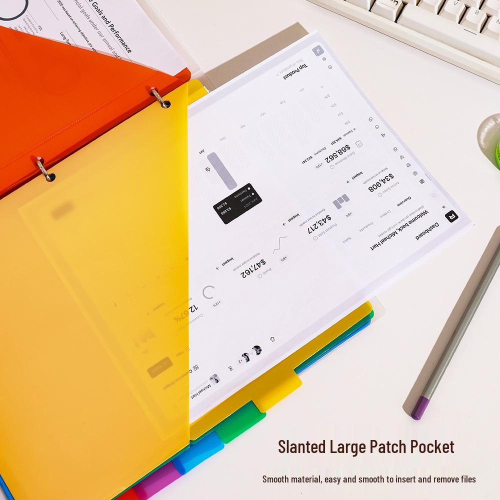 US Letter Size File Dividers with Double-Sided Pockets and Three-Hole Design, Color-Coded Index Pages, Loose-Leaf Classification
