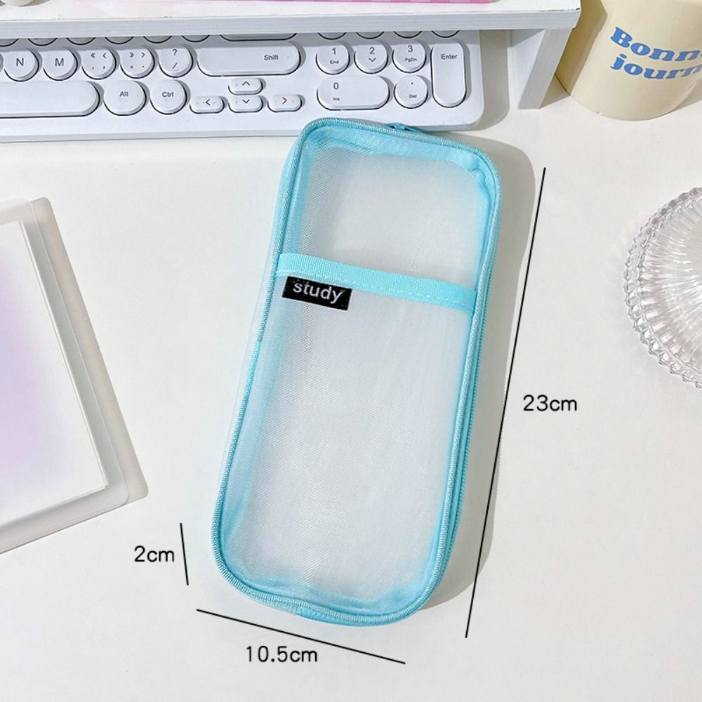 Multi-Purpose Transparent Pencil case Clear Travel Makeup Bag Mesh Pencil Case  School Supplies