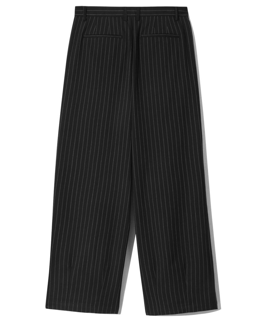 BASEMOMENT Double-Pleat Wide Striped Slacks Black