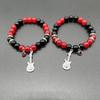 Black Red White Beaded Bracelets with Bat Cat Rose/Guitar Heart Pendant Wrist Chain Bracelet Unique Gifts for Couples