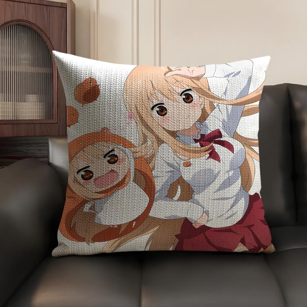 Doma U-Umaru Anime Cushion Cover Natural Linen Organic Fabric Double-Sided Printing Sofa Home Decor Gift Pillow Case