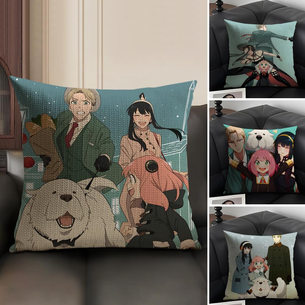 SSPY X FAMILY Anime Cushion Cover Natural Linen Organic Fabric DoubleSided Printing Sofa Home Decor Gift Pillow Case