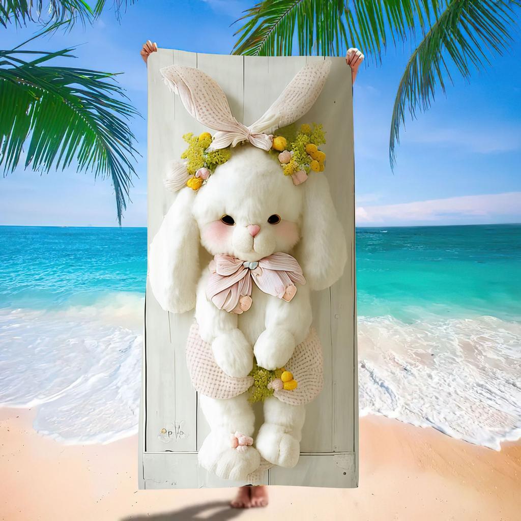 New Easter Beach Towel Festive Party Arrangement Outdoor Beach Towel Microfiber Rabbit