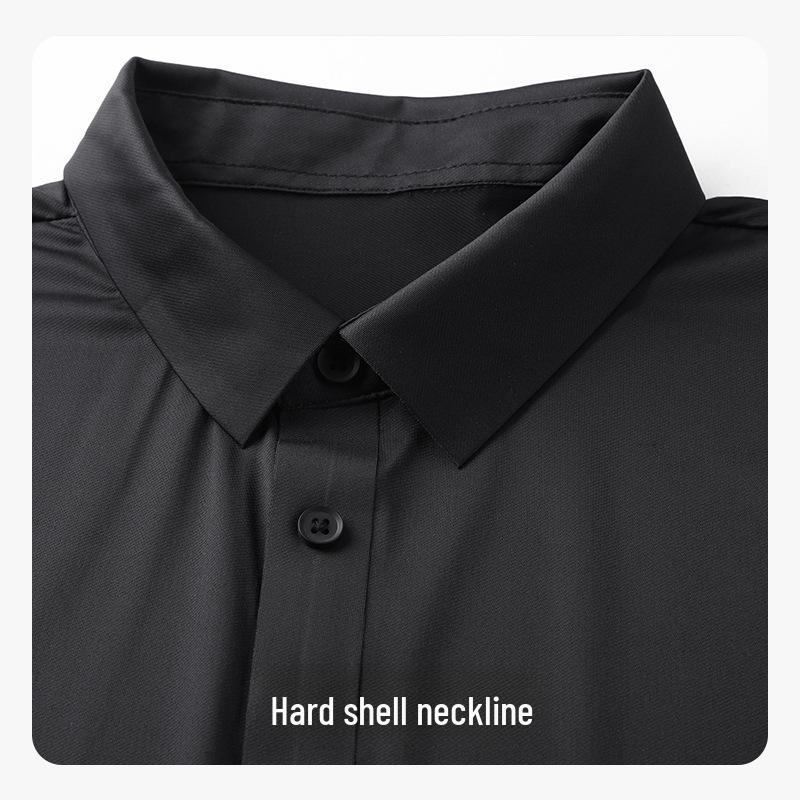 Men's Slim Fit Ice Silk Polo Shirt - Acetate Blend, Solid Color, Short Sleeves for Summer 2025