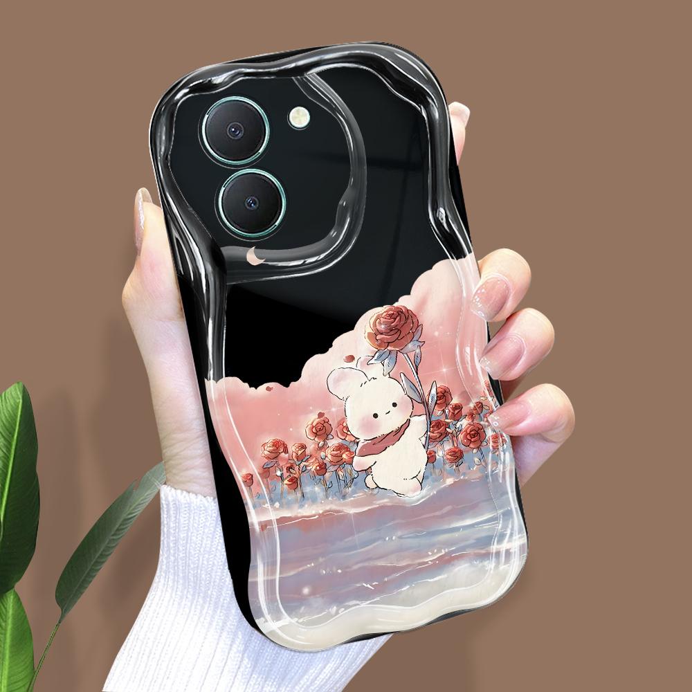 Caja linda del teléfono de la cubierta del silicón del borde ondulado de la cubierta de la textura de la crema del modelo lindo de la historieta para Vivo