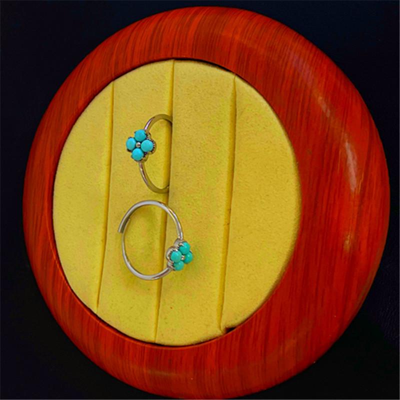 S925 Silver Natural Hubei Turquoise Four-Leaf Clover Ring for Women - Adjustable and High Porcelain Finish