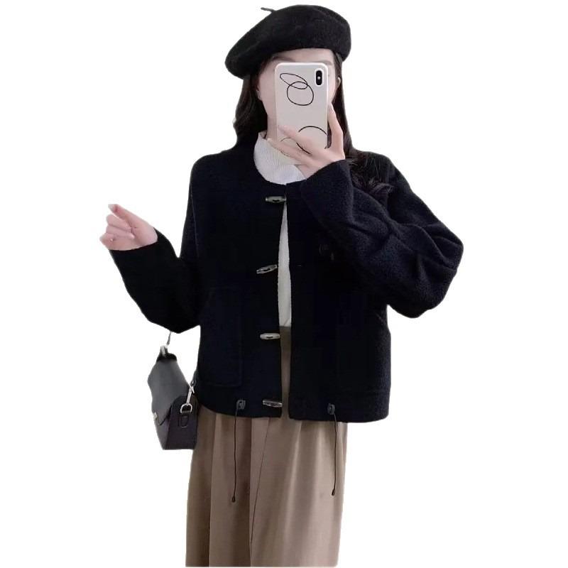 Black small fresh coat women's autumn and winter new simple and versatile short woven temperament celebrity trendy top