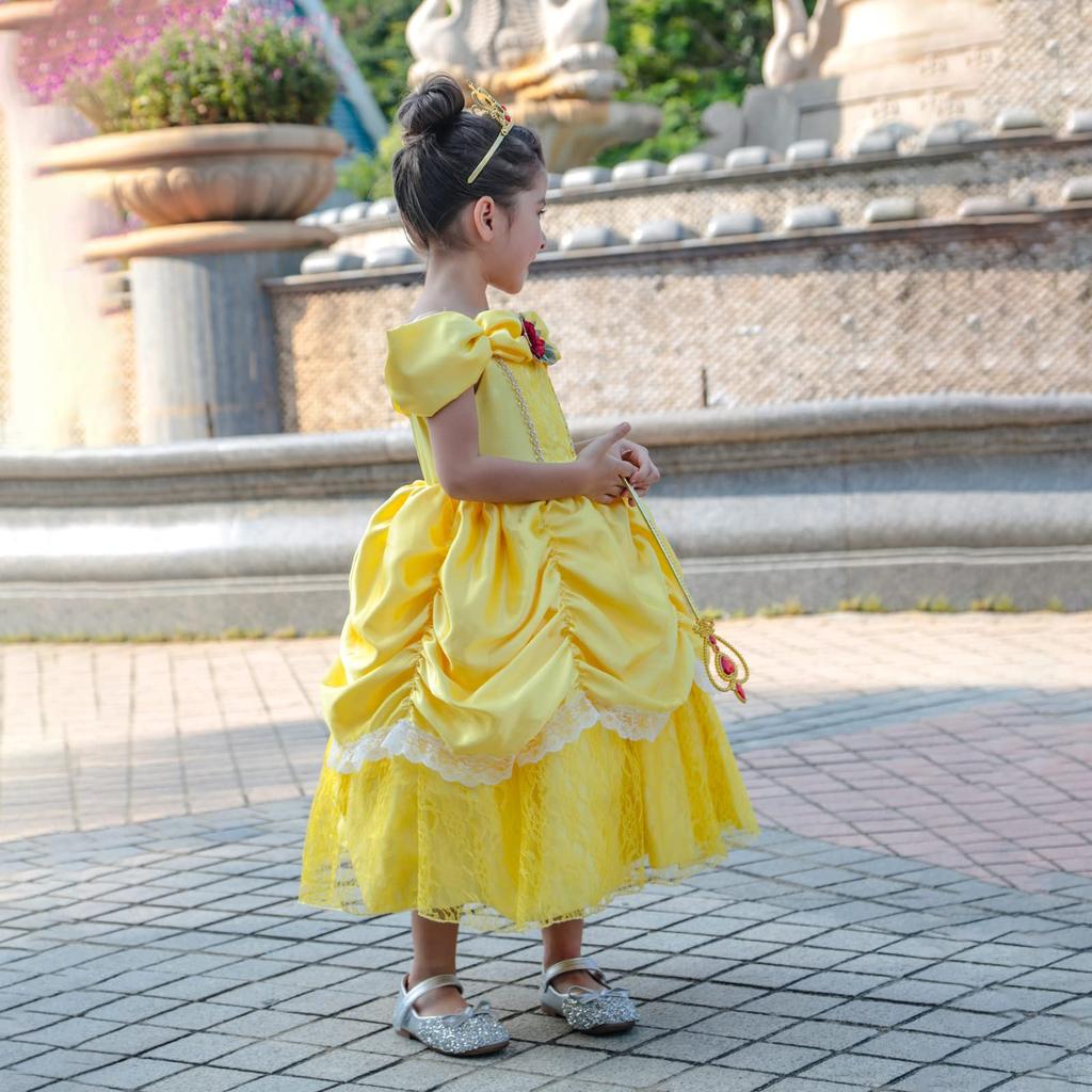 Princess Dress for Belle Kids and the Dress Luxurious Kids Yellow Stage Fancy Present [TYHTYM] Kids, Dress, (Beauty Beast-style + Tiara, Etc.),