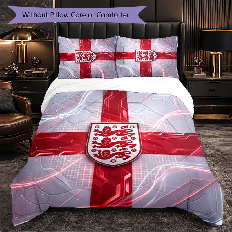 England Football Pattern 3 Pieces Bedding Set Soft Microfiber Duvet Cover with Pillow Cases for Bedroom