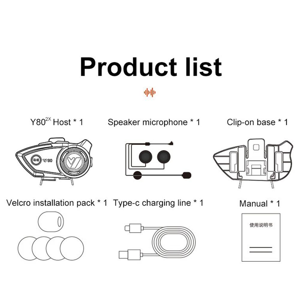 800m Range Motorcycle Helmet Headset Bluetoothcompatible5.3 Headphone Wireless Waterproof Handsfree For 2 Rider Earphone