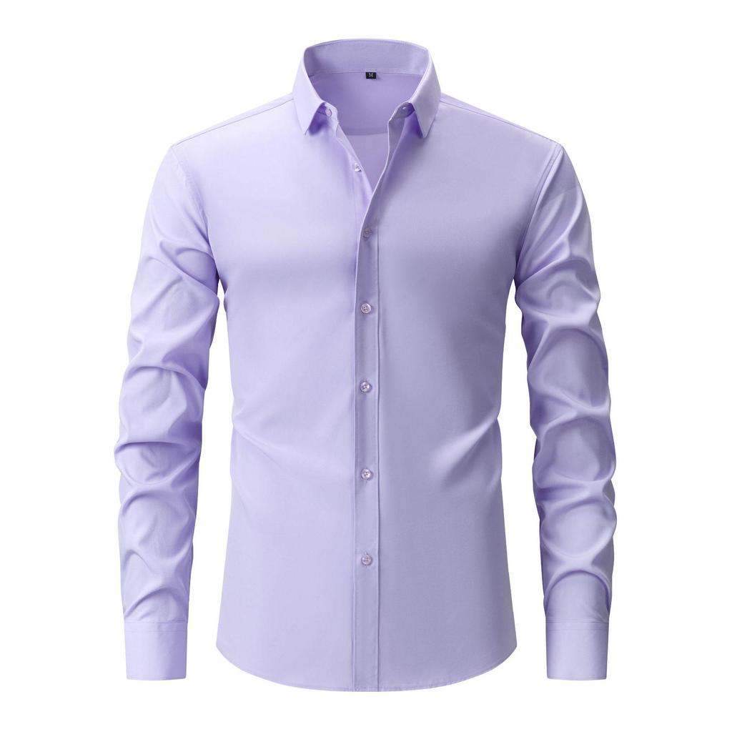Men's Non-Iron, Anti-Wrinkle Long-Sleeve Cardigan Shirt, Large Size, Stretchable Fabric.