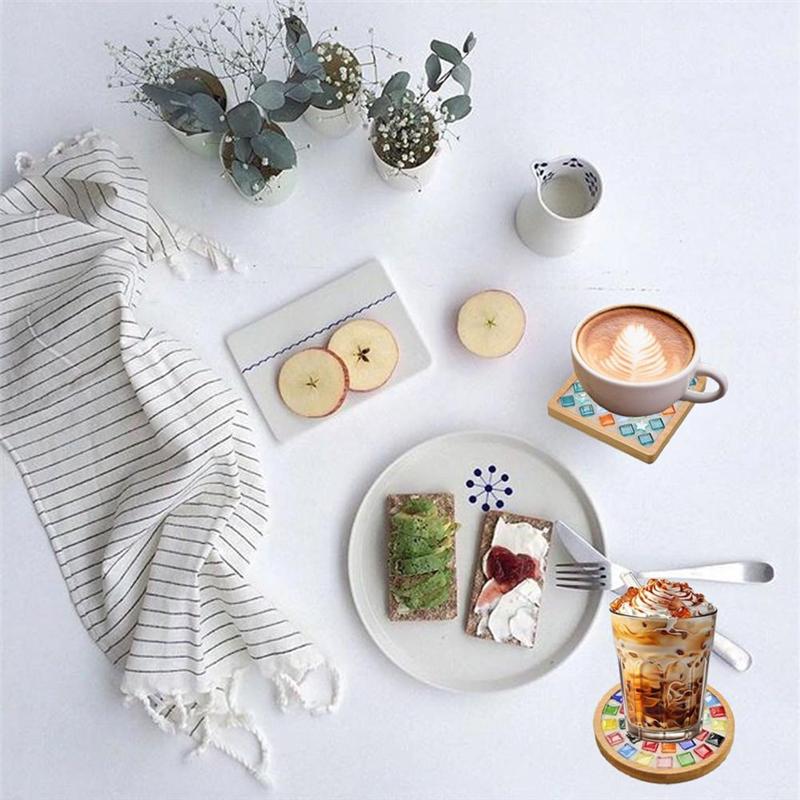 Good-Mosaic Tiles For Crafts Mixed Color Glass Mosaic Kits With Wooden Coaster For Adults,For Handmade Home Decoration