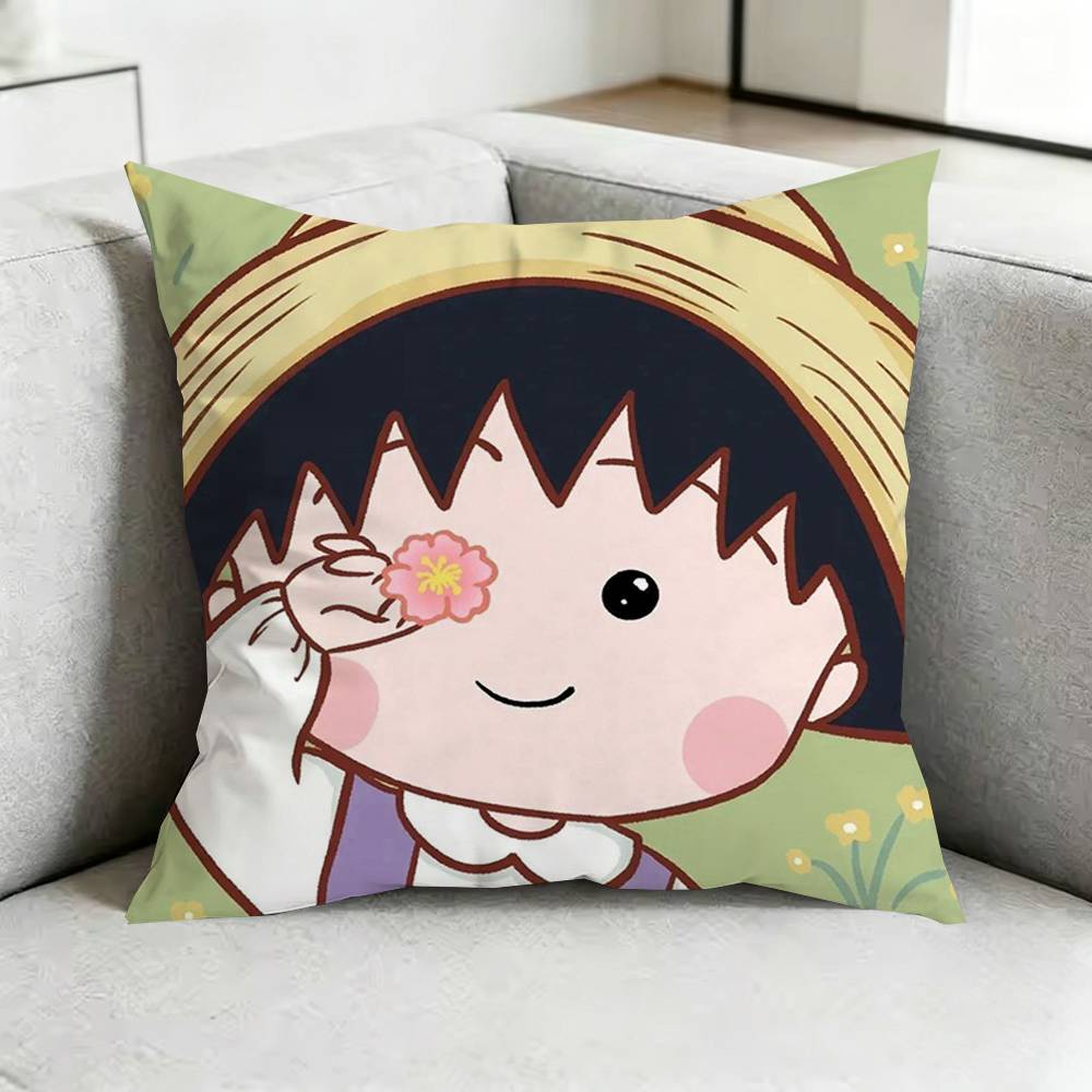 Chibi MMarukoChan Pillow Case Square DoubleSided Sofa Cushion Cover Bedroom Bedside Pillow Gift