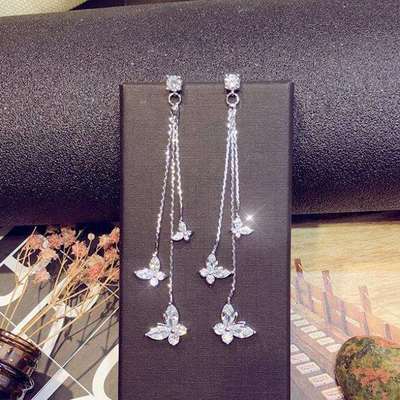 

Korean Temperament Crystal Pendant Butterfly Tassels Long Dangle Earrings for Women Luxury Sweet Jewellery Accessories Gifts
