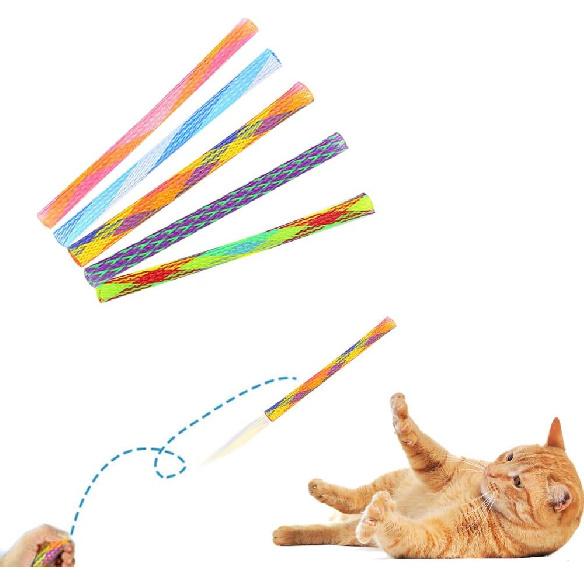 Lotus Cat Spring Tube Toy, 10pcs Cat Interactive Toy, Colorful Cat Toys for Indoor Cats, Telescopic Mesh Pole Cat Jumping Toy Flexible & Swat Cat